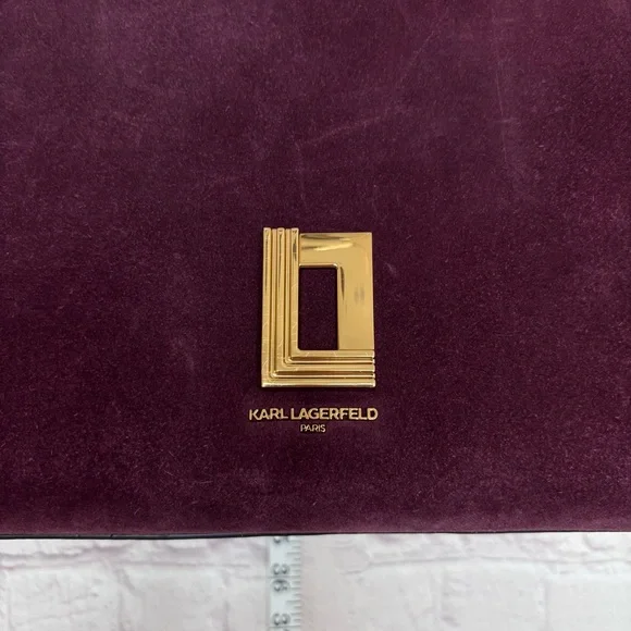 KARL LAGERFELD Simone Suede Leather Top Handle Raisin Satchel Crossbody--NWT - Picture 2 of 16